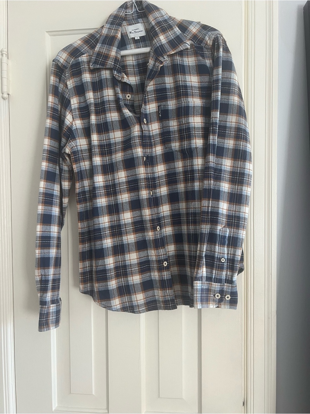 Ben Sherman Navy, White & Brown Plaid Button-Down Shirt
